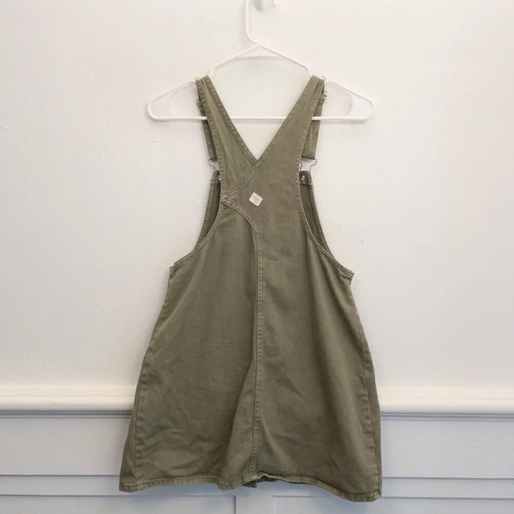 ZARA Kids Olive Green Overall Dress Size 11-12 Button Front Cotton Utility